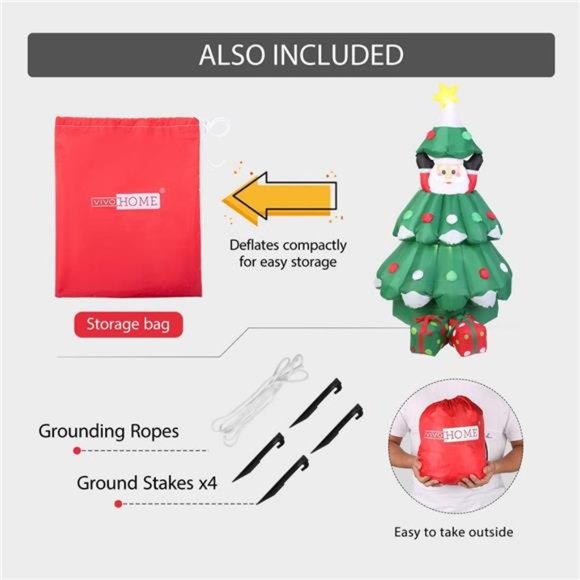 6ft  Inflatable LED Lighted Christmas Tree with Pop up Santa and 2 Gift Boxes - Picture 4 of 5
